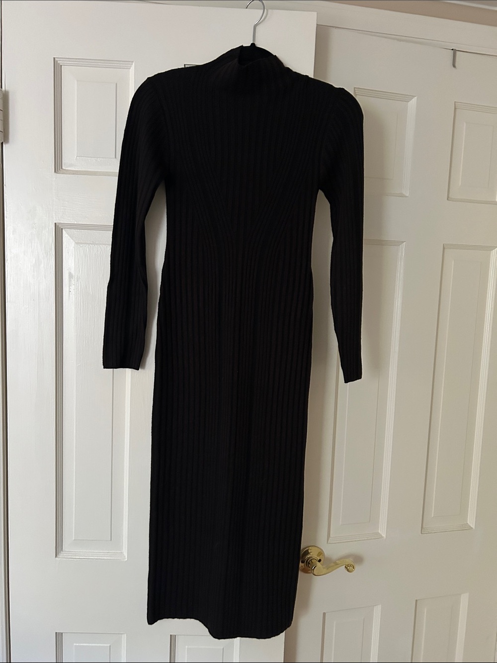 French Connection Women’s Black Ribbed Long-Sleeve Midi sweater Dress XS